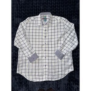 Robert Graham Button Down Shirt Flip Cuff White Alvor Pattern‎ Size 2XL